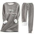 thumbnail image 1 of DPTALR Women's Round Neck Pocket With Thickened Plush Insulation Long Sleeved Top And Plush Pants Set, 1 of 4