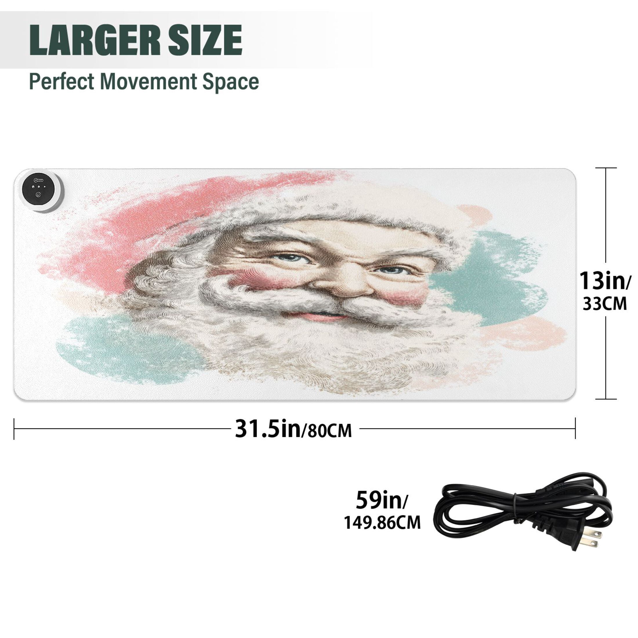 Large Heated Desk Mat Mouse Pad 31.5"x13"PU Leather Graphene Heating Desk Warmer with 3 Temperature Settings 110V US Plug Non-Slip Warm Pad for Home, Office, and Gaming Smiling Santa Claus Pattern