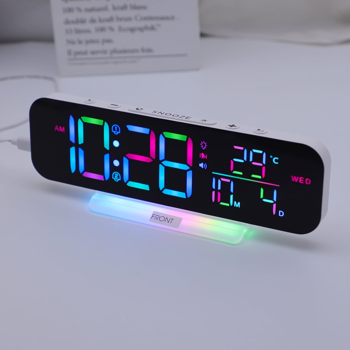 ITIGOITIE Extra Loud Vibrating Alarm Clock,Adjustable Volume,Dimmer,Large LED Digital with RGB Night Light for Bedrooms,Kids,Teens(White)