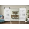 thumbnail image 3 of Sturdy Double Barn Door with Frosted Glass 3 Lites | Lucia 4070 White Silk | 13FT Rail Hangers Heavy Set | Solid Panel Interior Doors-36" x 84"-Black Rail, 3 of 6