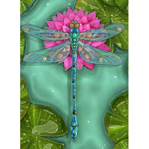 Pintura diamante (DE6588) DIY redondo animal libélula flor B1619 45x60cm Hugtrwg Para estrenar