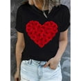 thumbnail image 1 of Camiseta De Verano Para Mujer, Cuello Redondo, Para Mochilero, Vacaciones En La CalleWomen'S Plus Size Round Neck T-Shirt with Heart-Shaped Rose Flowers for Valentine'S Day, Short SleevCamisetas de, 1 of 6
