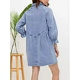thumbnail image 4 of Hotian Women Denim Shirt Dress 3/4 Sleeve Loose Button Short Jean Dress Blue XS, 4 of 6
