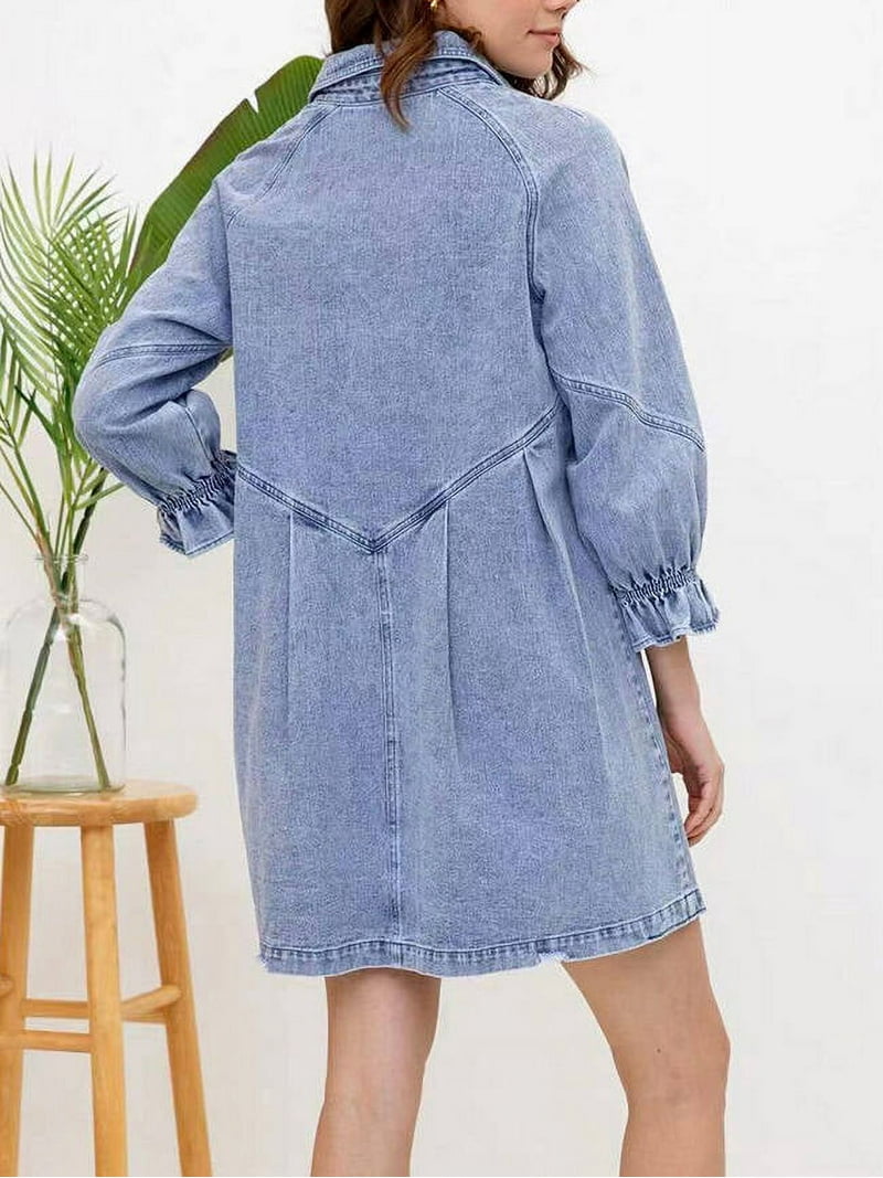 3 4 sleeve denim shirt dress Big For Your Britches 3/4 Sleeve Denim Midi Dress Small