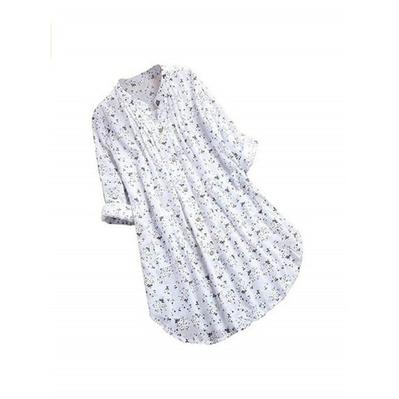 Luiryar Women's Plus Size Floral Shirt Dress Long Sleeve Single Breasted V-neck Loose Boyfriend Blouses Tops