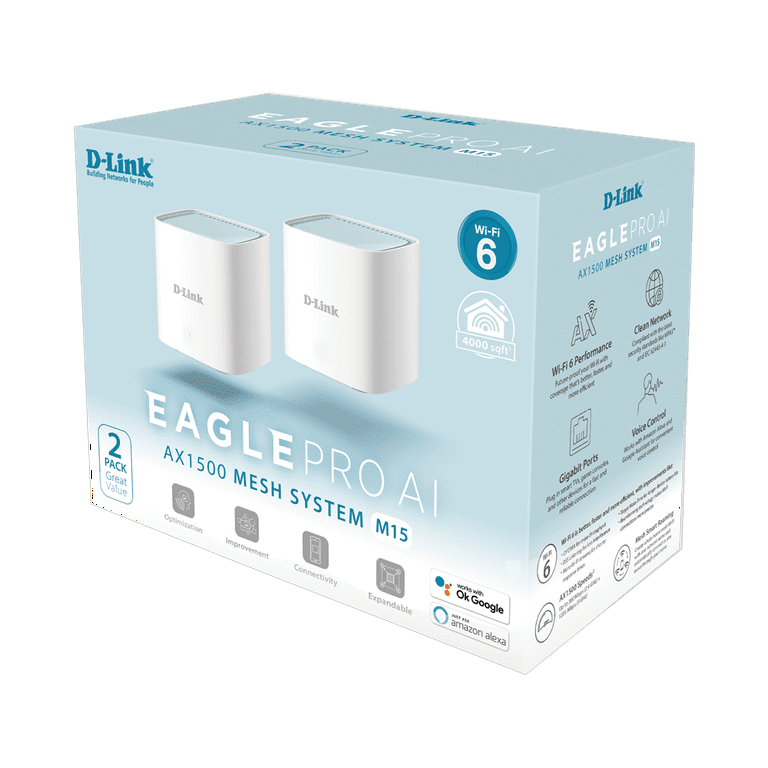 D-Link M15/2 Eagle Pro AI Mesh WiFi 6 Router System (2-Pack) AX1500 -  Multi-Pack 