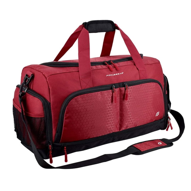 Bolsa de gimnasio FocusGear Ultimate 2.0, duradera, roja con 10 compartimentos