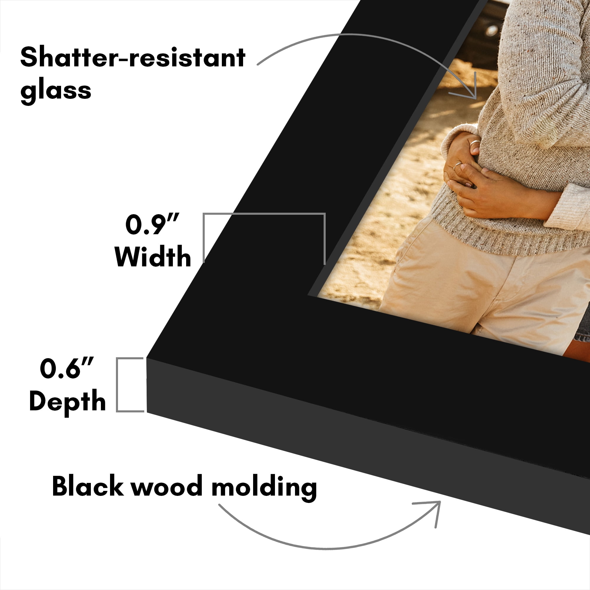 Americanflat 4x6 Hinge Frame with Shatter-Resistant Glass Hinged Double Frames Signature Collection - Black