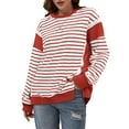 thumbnail image 2 of PEASKJP Women's Oversized Crewneck Striped Sweatshirt(RD2,S), 2 of 4