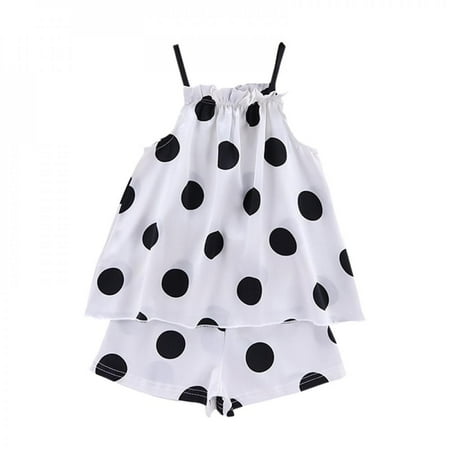 

Bullpiano Baby Pajamas Set Kids Girls Wave Point Pattern Sling Outfits Set Short Sleeve Blouse Tops+Shorts Sleepwear 2pcs