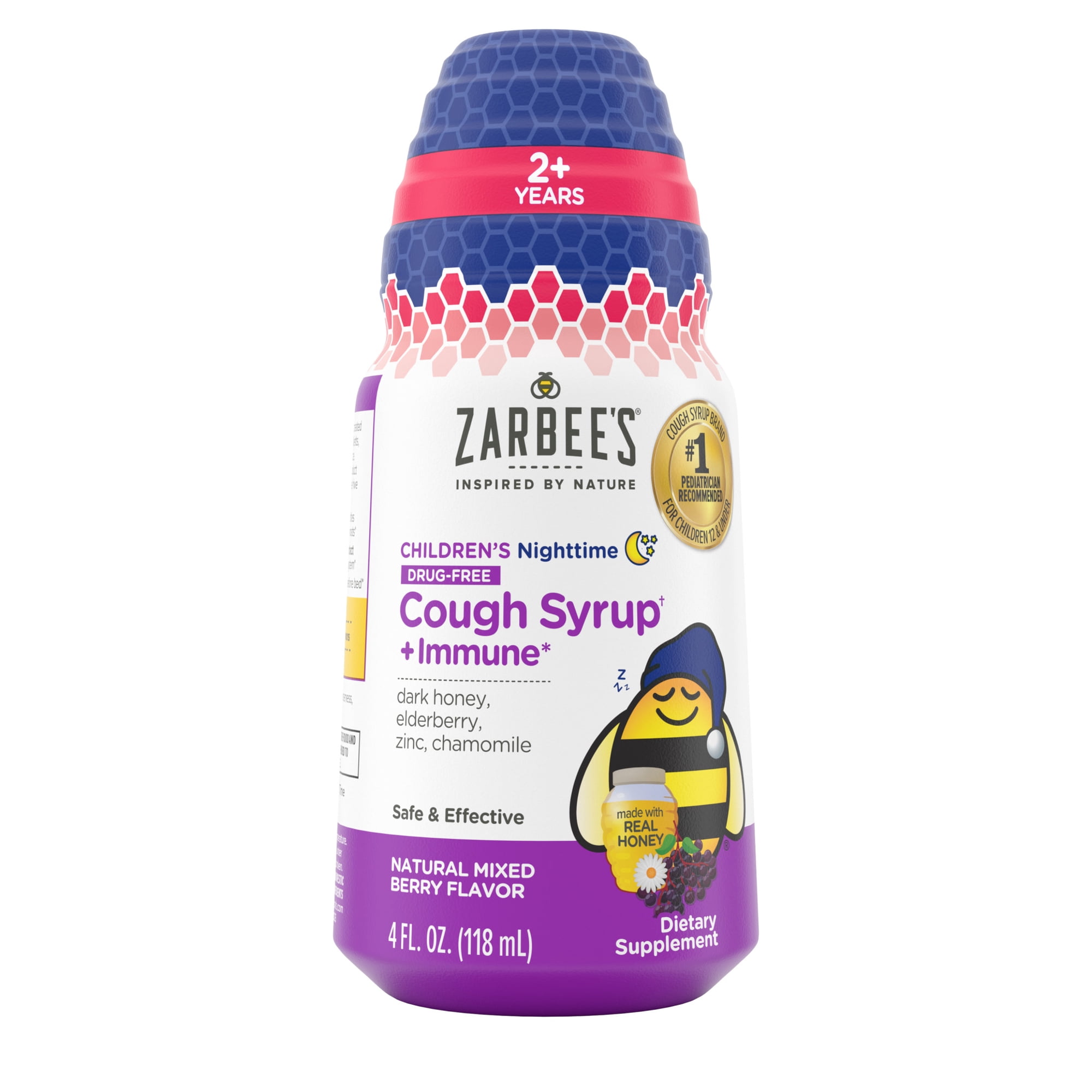Zarbee's Children's Night Honey Cough Syrup + Immune, Berry, 4 fl. oz