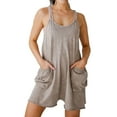 thumbnail image 2 of Womens Summer Casual Sleeveless Rompers Loose Spaghetti Strap Shorts Overalls Outfits Jumpsuits with Pockets Khaki XXL, 2 of 9