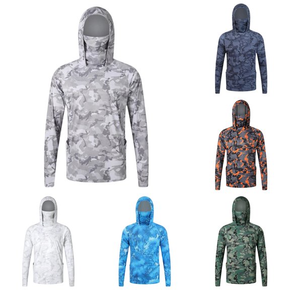 SONXAHE Balaclava Attached Hooded Top for Men Slim Fit Fishing Outdoor Long Sleeve Tee