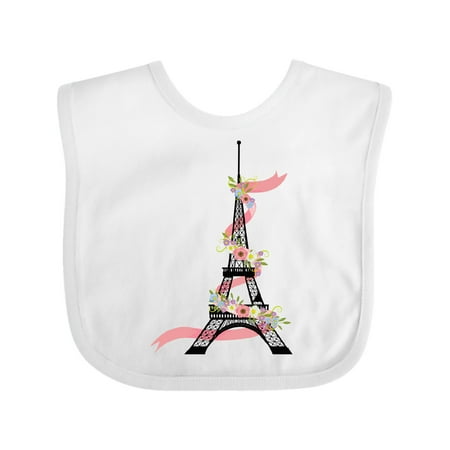 

Inktastic Eiffel Tower with Pink Ribbon and Flowers Gift Baby Boy or Baby Girl Bib