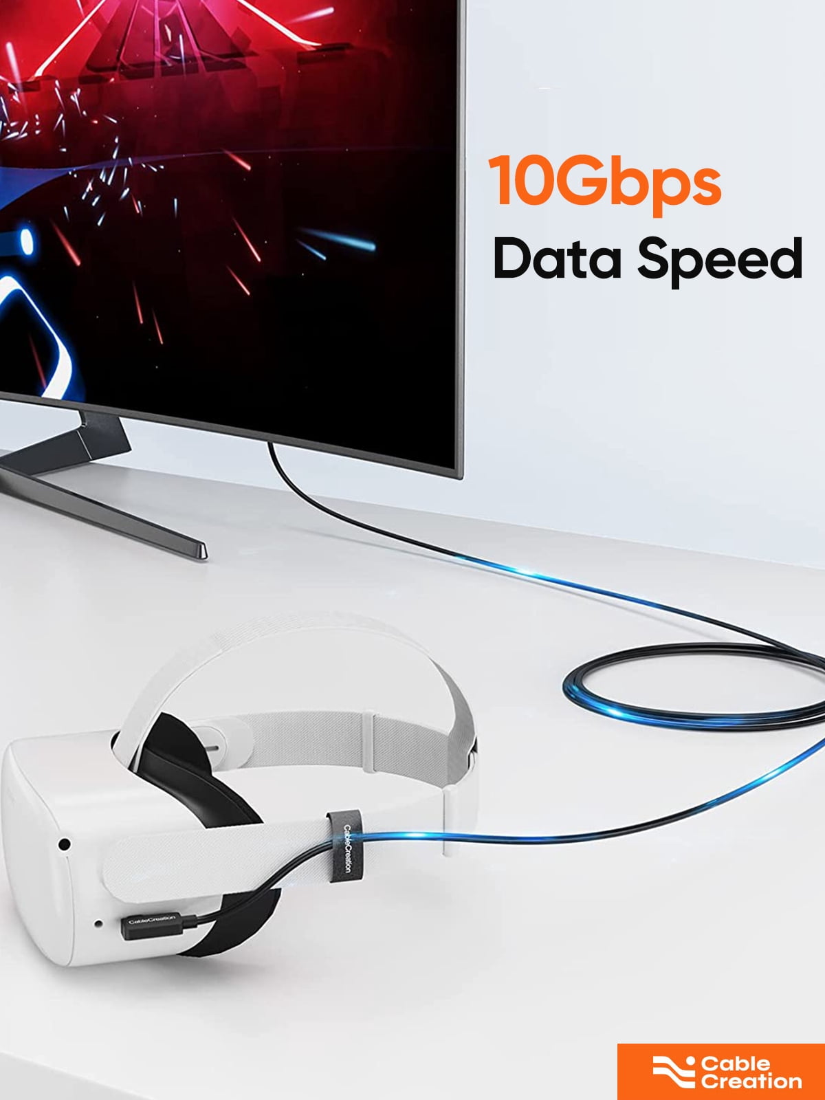 CableCreation USB Type C Fiber Optic Link VR Cable 16FT,  Upgraded Version USB C 3.2 Gen2 Cable USB C to C 10 Gbps High Speed Data Compatible with Quest 3/Quest 2 Virtual Reality Headsets Gaming PC