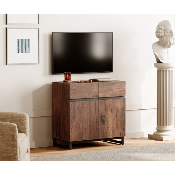 WAMPAT 31.5" TV Stand with Doors,Modern TV Stand for TVs up to 40 Inch,1 Pack Wood Entertainment Center with Adjustable Shelves & Metal Base.