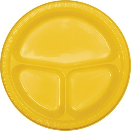 Touch of Color Banquet Plate, Plastic Divided, School Bus Yellow, 10
