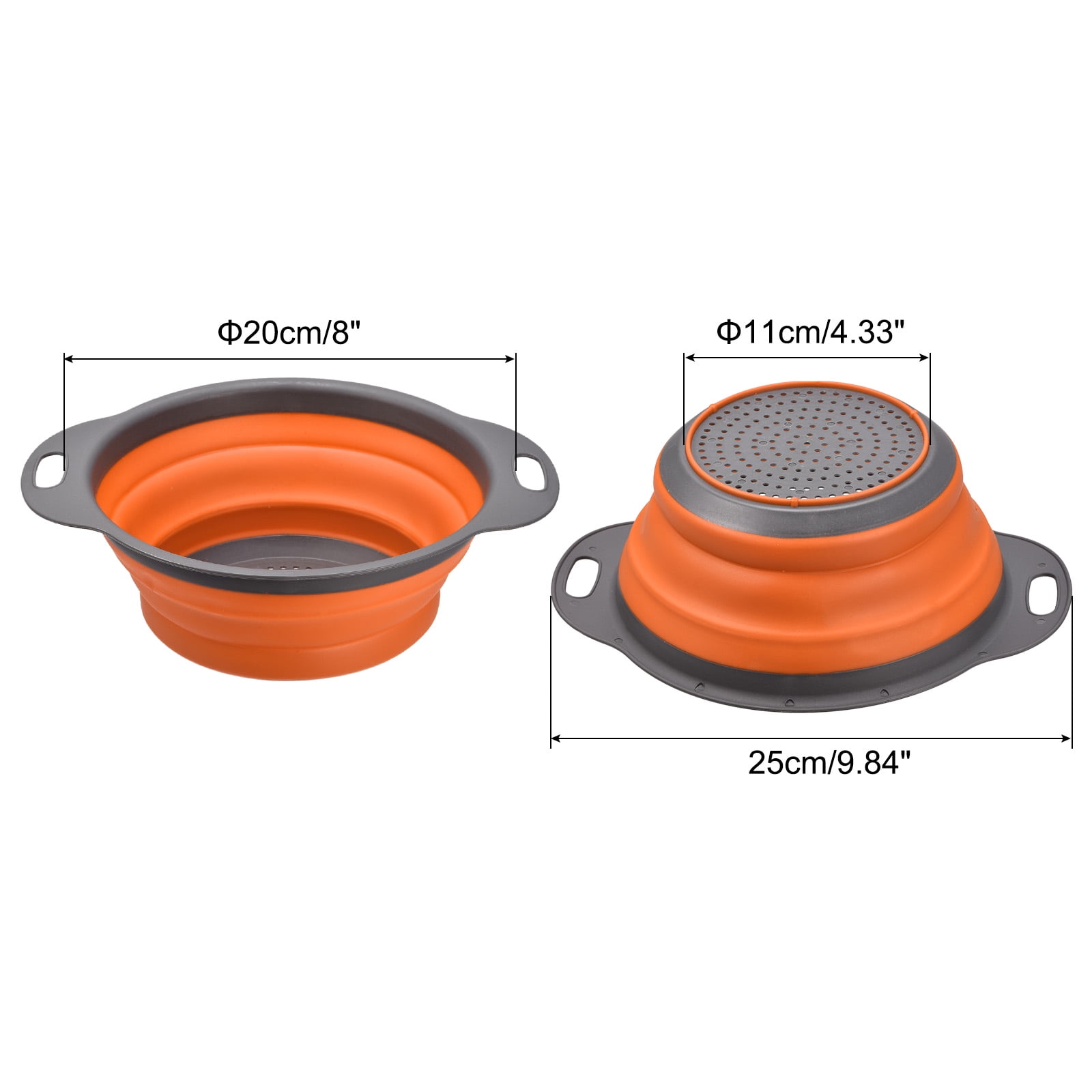 Unique Bargains Collapsible Food Colander Silicone Round Foldable Strainer Orange