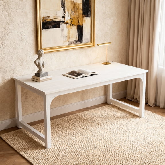KIOOTTO 71" Large Executive Office Desk, Modern White Computer Desk with Thick Metal Frame, 70.8" Heavy Duty Writing Table for Home Office & Conference, E1 Wood