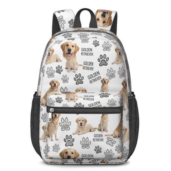 Golden Retriever and Dog Paw Print 17" School Backpacks for Teens,Waterproof Oxford Fabric,S-Shape Padded Straps for School,Travel,Hiking,Camping