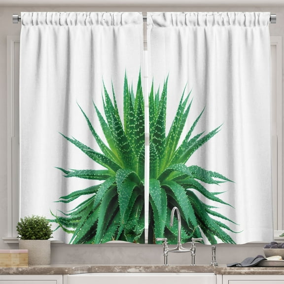 Ambesonne Plant Kitchen Curtains, Vibrant Aloe Vera, 55"x39", Fern Green