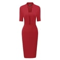 thumbnail image 1 of Vestido de tubo Allegra K para mujer con cuello en V manga corta trabajo oficina Bodycon midi Rojo M, 1 of 6