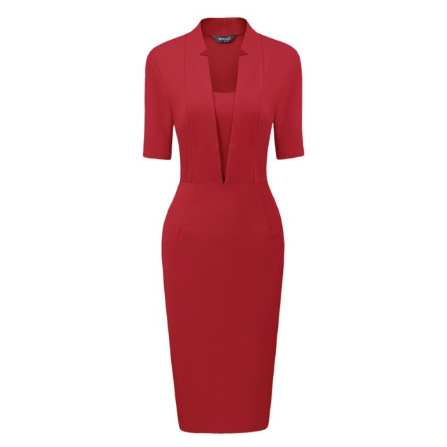 Vestido de tubo Allegra K para mujer cuello en V manga corta Bodycon midi Rojo L