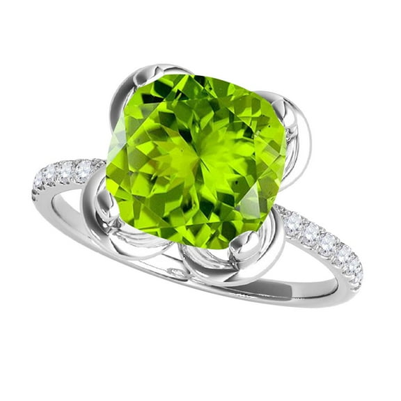 2.30 Ct. Ttw Diamond And Cushion Cut Peridot Ring In 10K White Gold