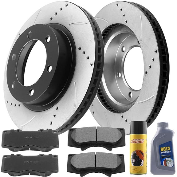 Motorbymotor Front Brake Rotors 319mm Drilled & Slotted Design Brake Rotor & Brake Pad kit Including CLEANER DOT4 FLUID Fits for Toyota 4Runner Fj Cruiser Tacoma