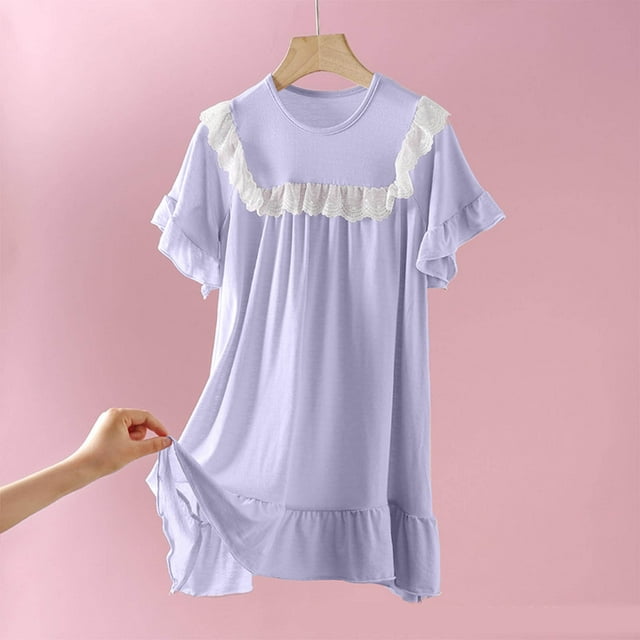 TIMIFIS Robe de Pyjama Violette pour Tout-Petites Filles, Chemise de Nuit Fluide et Confortable, Couleur Unie, Tenue de Nuit Décontractée, Douce, Manches Courtes, Légère, Robe de Pyjama de Sommeil, Tenue de Nuit Stylée pour Enfants, pour 2-15 Ans