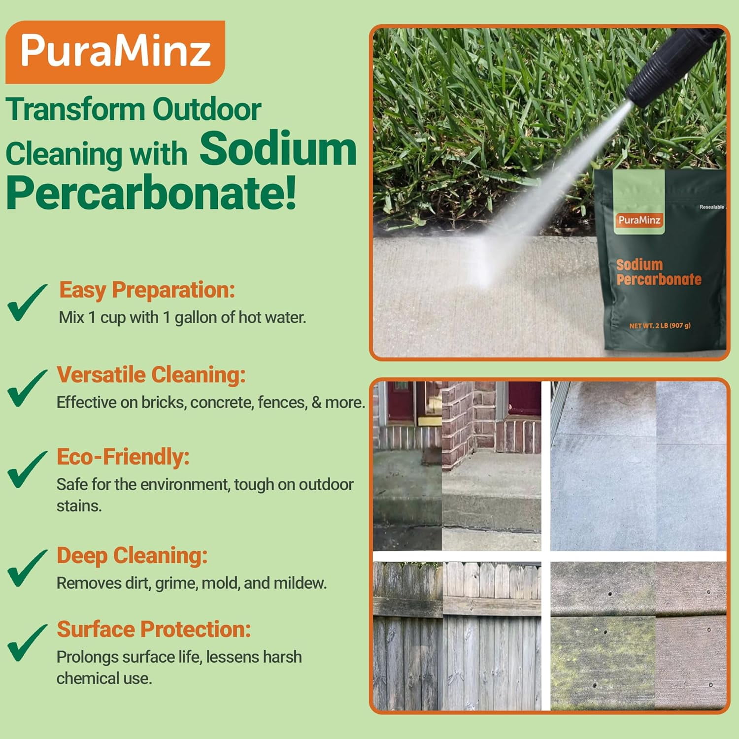 Sodium Percarbonate (10 LB)-Premium Oxygen Bleach & Multi-Purpose Stain Remover in Durable Resealable Packaging