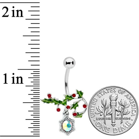 Body Candy Womens 316L Stainless Steel Navel Ring Piercing Aurora Red Green Holly Belly Button Ring