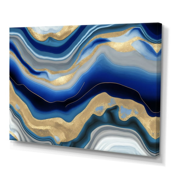 Designart Vibrant Blue And Gold Agate III Canvas Wall Art