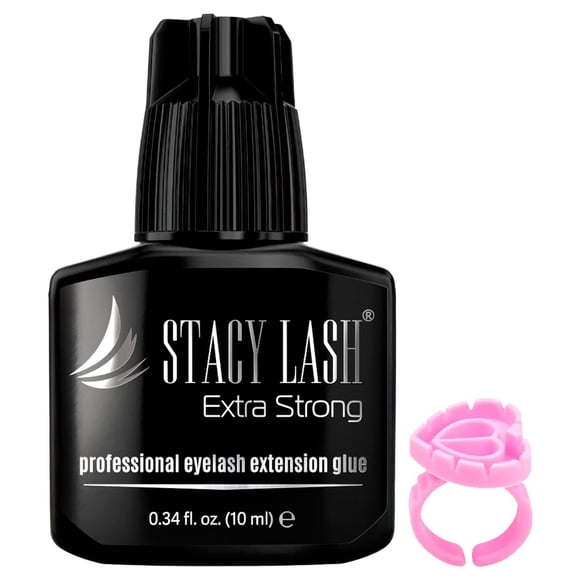 STACY LASH Extra Strong Eyelash Extension Glue (0.34fl.oz / 10ml) / 0.5-1 Sec Dry/Retention â?? 8 Weeks/Black Adhesive/Lash Tech Supplies + Glue Rin