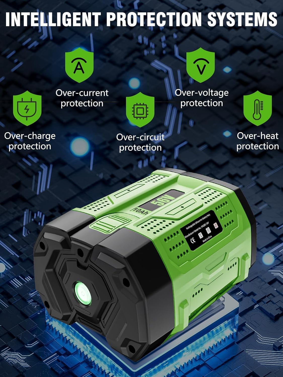 4Pack 56 Volt 10000mAh for EGO Battery High Capacity Replacement for EGO Battery 56V 10Ah Lithium ion BA5600T BA1400T BA4200T BA2240 BA2800 BA2800T Compatible with EGO All 56V Power Tool and Chargers