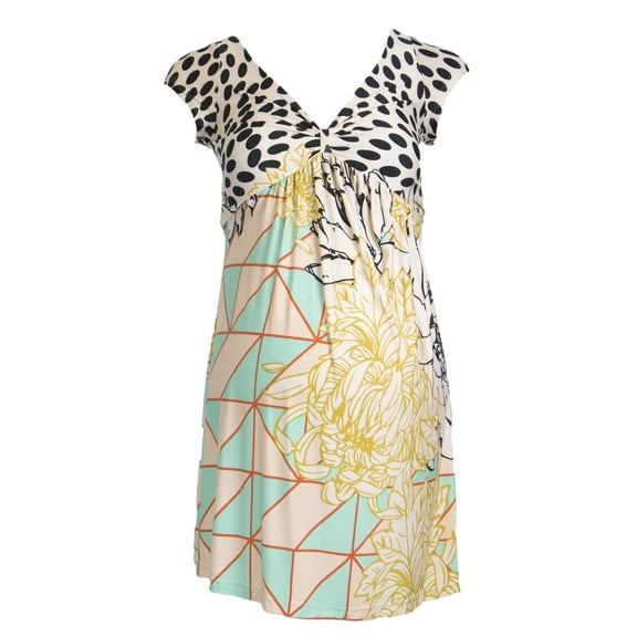 OLIAN Maternity Women's Abstract Print Short Sleeve V-Neck Top X-Small Pastel