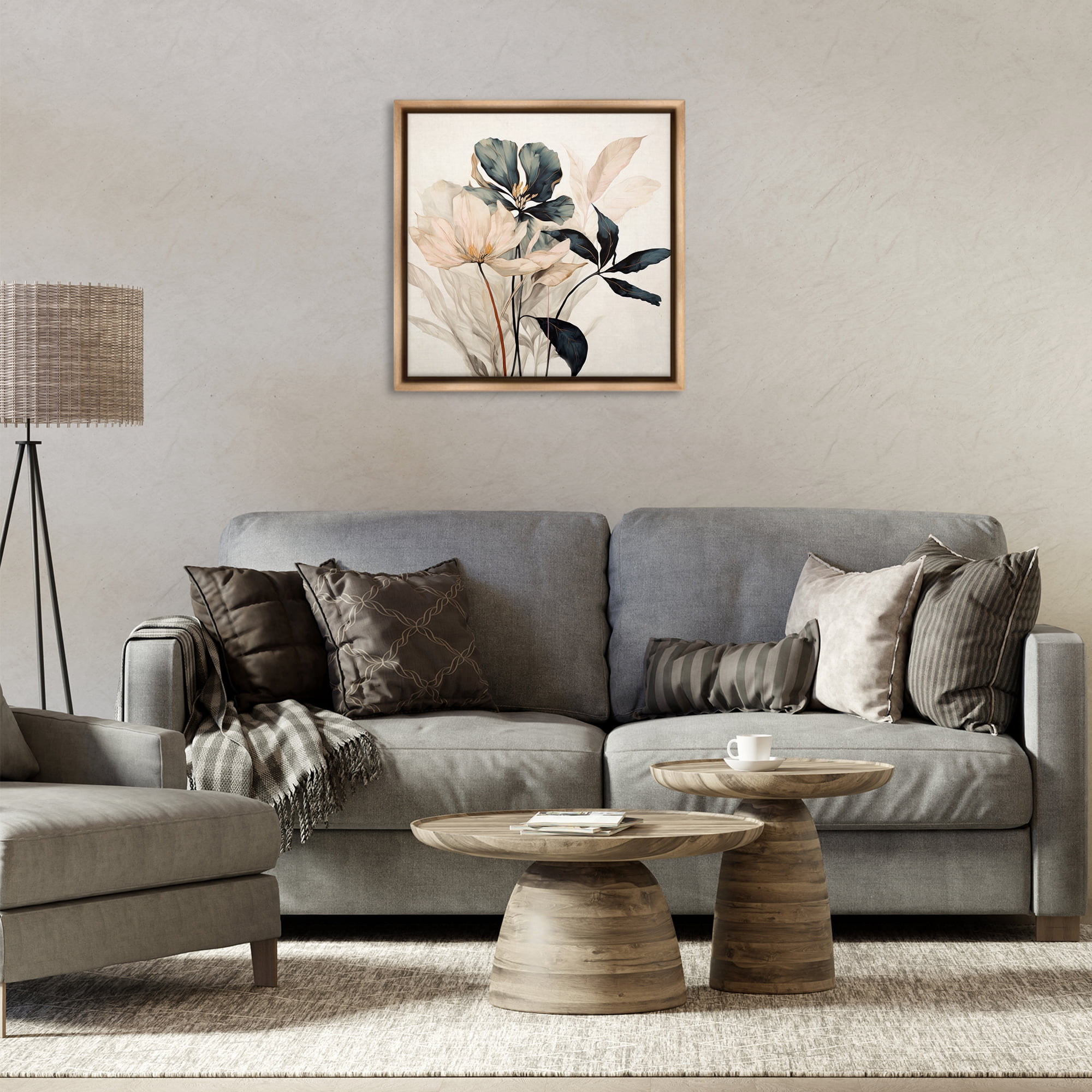Stupell Industries Lovely Muted Blooms Plants & Flowers Painting Brown Floater Framed Canvas Art Print Wall Art, 25 x 25