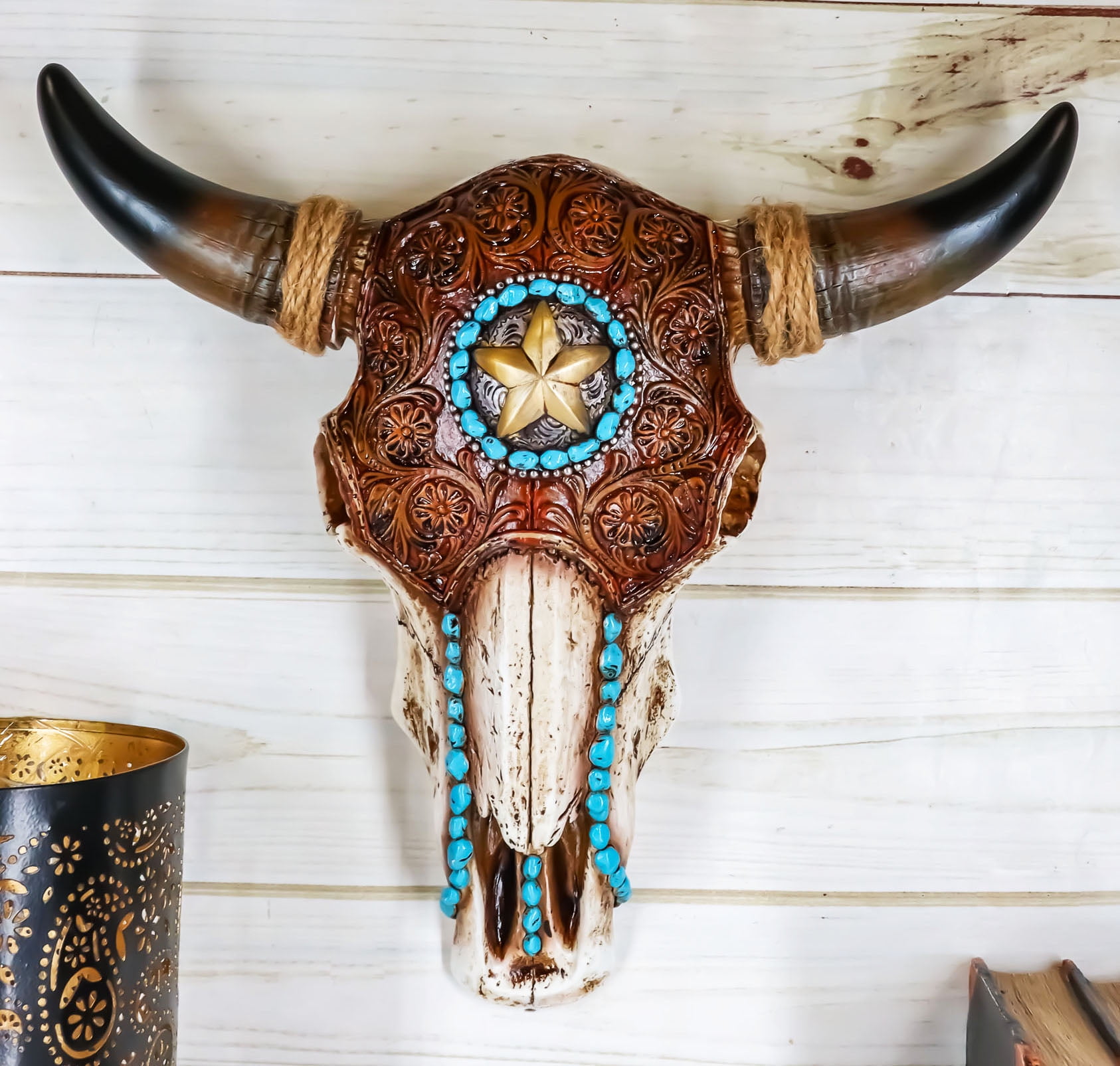 2 COW SKULL WARRIOR ON HORSE home wall decorations 