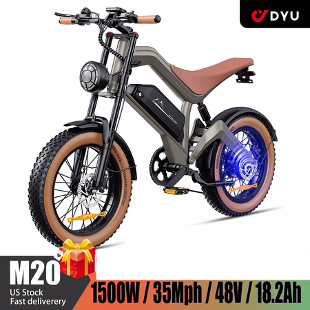DYU M20 Electric Dirt Bike for Adults,28Mph 1500W Peak Motor,48V 18.2Ah Battery,20"x4.0" Fat Tires, Full Suspension, Hydraulic Disc Brakes Off-Road UL2849