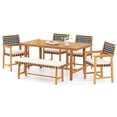 thumbnail image 2 of Costway 6PCS Patio Dining Set, Acacia Wood Table & Bench & 4 Armchairs with Umbrella Hole, 2 of 12