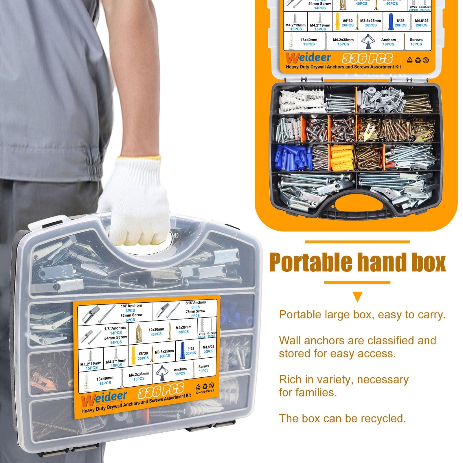 100Pcs Toggle Bolts 1/8" 3/16" 1/4" Heavy Duty Drywall Anchors and Screws Assortment Set Toggle Bolts and Wing Nut Kit with Nuts washers (25sets) K-136