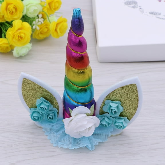 Colorful Cake Topper with Floral Decorations for Birthday, Baby Shower, and Theme Party Supplies