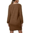 thumbnail image 2 of Sexy Dance Women Solid Color Pullover Jumper Fuzzy Fleece Crew Neck Mini Dresses Warm Sweater Dress Brown S, 2 of 4