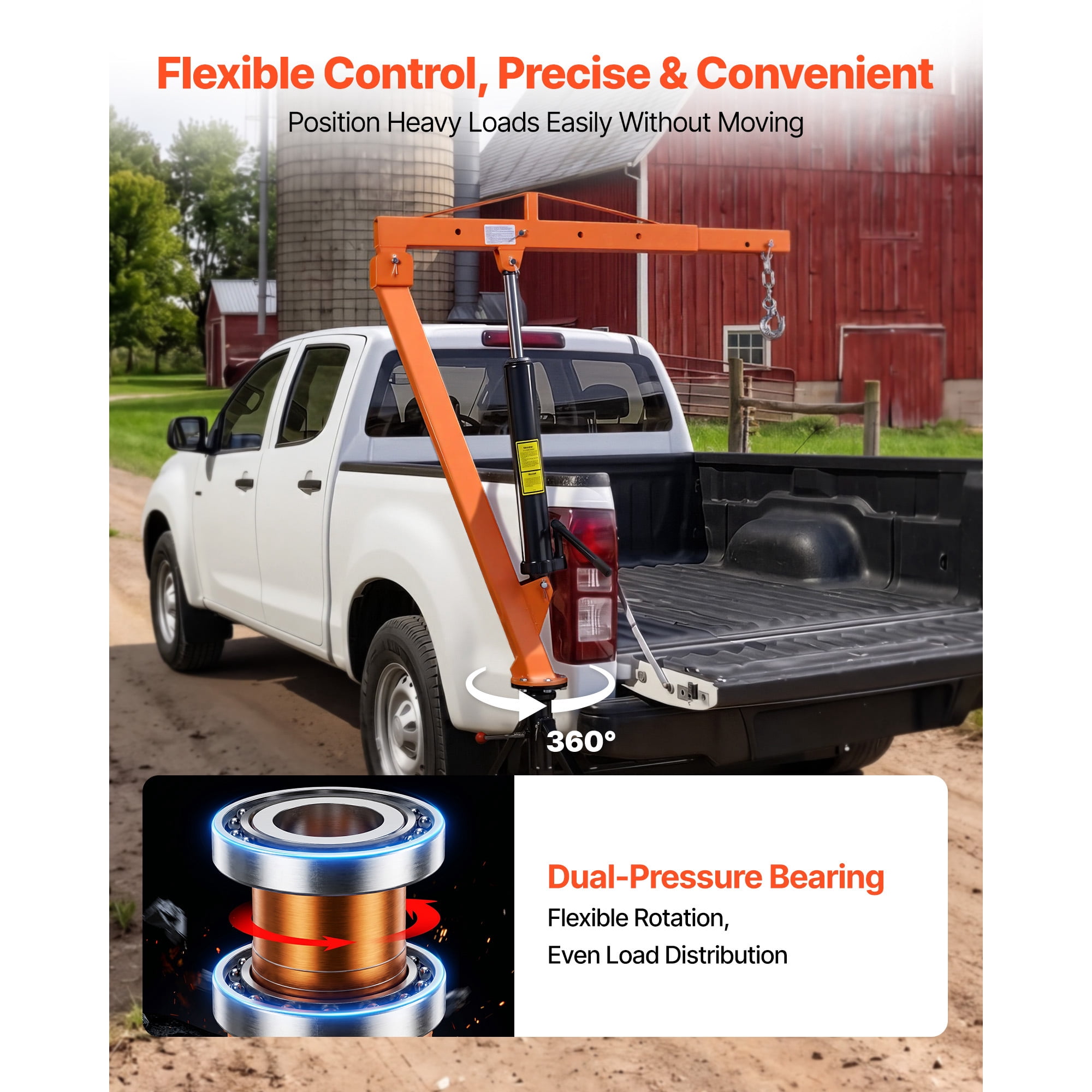 KFFKFF Truck Crane, 1500 lbs Capacity, Trailer Hitch Mounted with Manual Hydraulic System, 12T Hydraulic Jack, 360° Rotating Telescopic Boom, Foldable Design for Lifting Machinery and Lumber