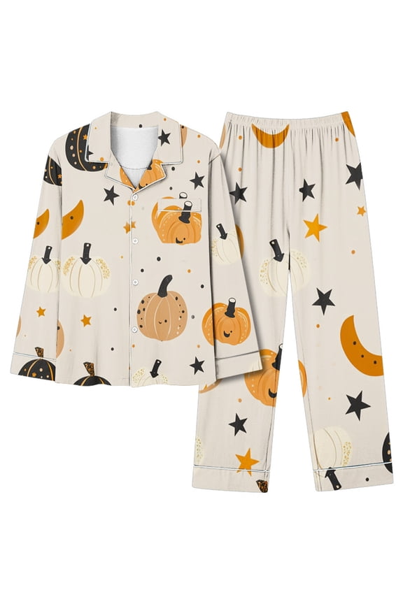 Pumpkin Pajamas Women Ladies Pantsuit Pajama Set Sleepwear Womens Halloween Pajamas,L