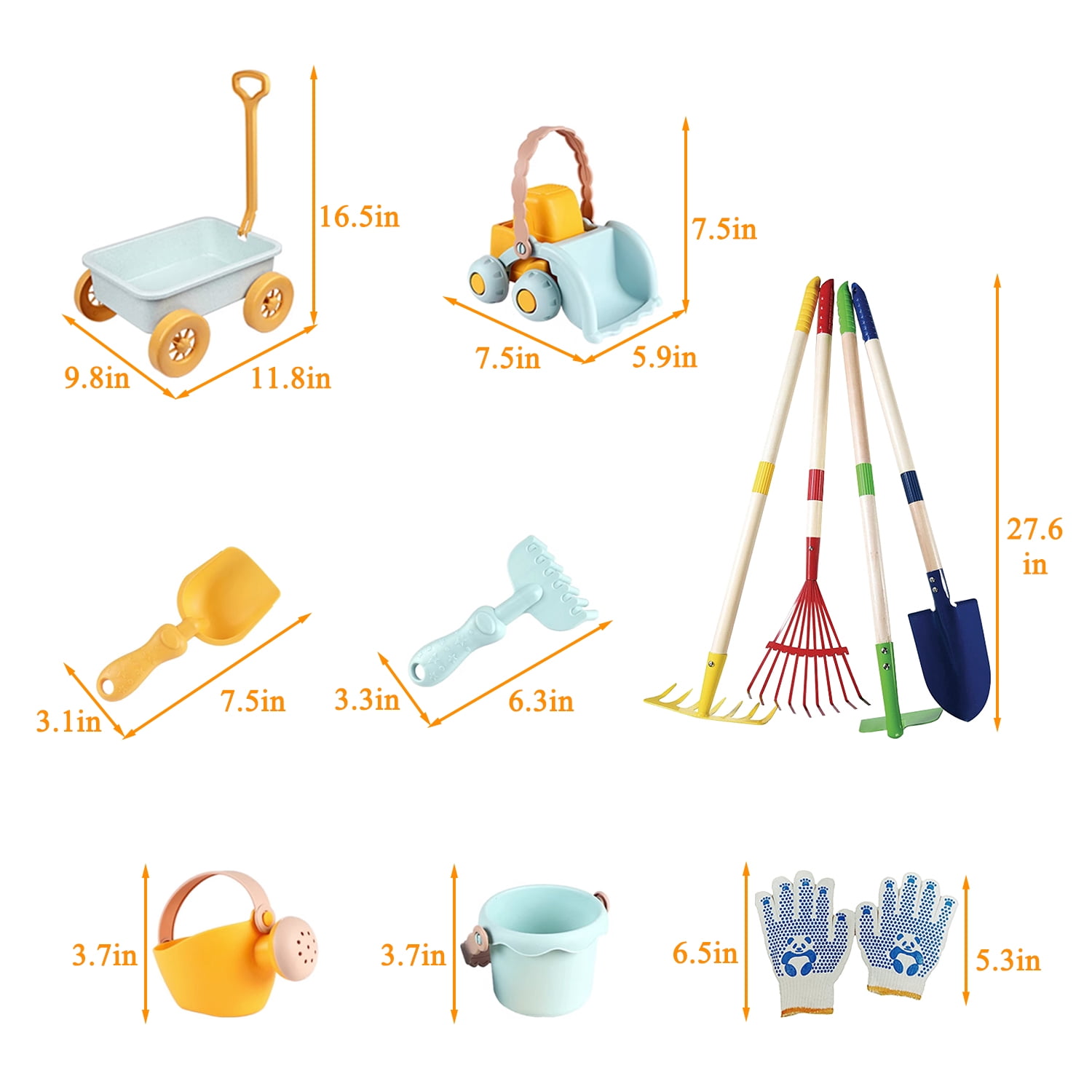 Kids Gardening Tools Set, 12pcs Outdoor Garden Toys with Wheelbarrow, Shovel, Rake, Leaf Rake, Gloves, Yard Beach Digging Pretend Toys for Boys Girls Age 3+