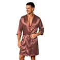 thumbnail image 3 of Bovxnpu Mens Robes Bathrobes 3/4 Sleeve Belted Silk Sleepwear Robe Sleepwear, 3 of 6