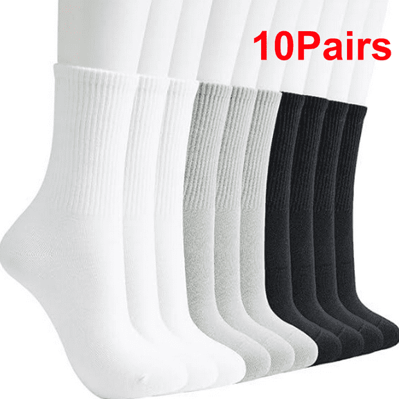 10 Pairs Women Cotton Crew Socks, Soft Comfort Dress Socks for Business & Casual, Above Ankle Wear, size 6-9,Black Gray White