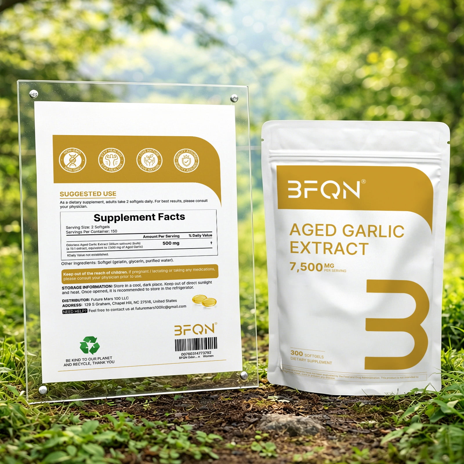 BFQN  Aged Garlic Extract Softgels – 2-Year Aged Allium Sativum, Non-GMO, Gluten-Free, 300 Softgels (5-Month Supply for Men & Women)