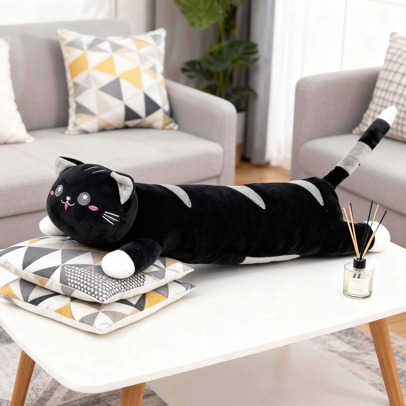 Gytml Black Cat Heating Hugging Pillow, Portable Electric Heat Pads Usb Powered, Funny Gifts For Women Girls Cat Lovers Birthday Easter Black-50x14x9cm